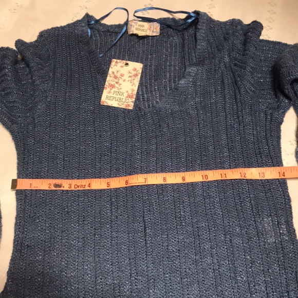 Ladies “Pink Republic” Blue V-Neck Long Sweater - Picture 10 of 12